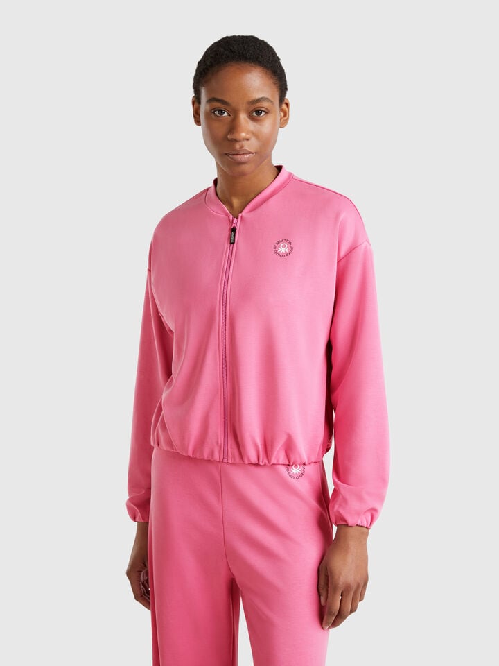 benetton MODAL zip-up sweatshirt Pink