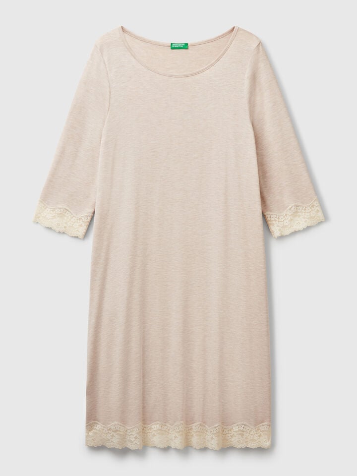Benetton Nightshirt With Lace Details Beige