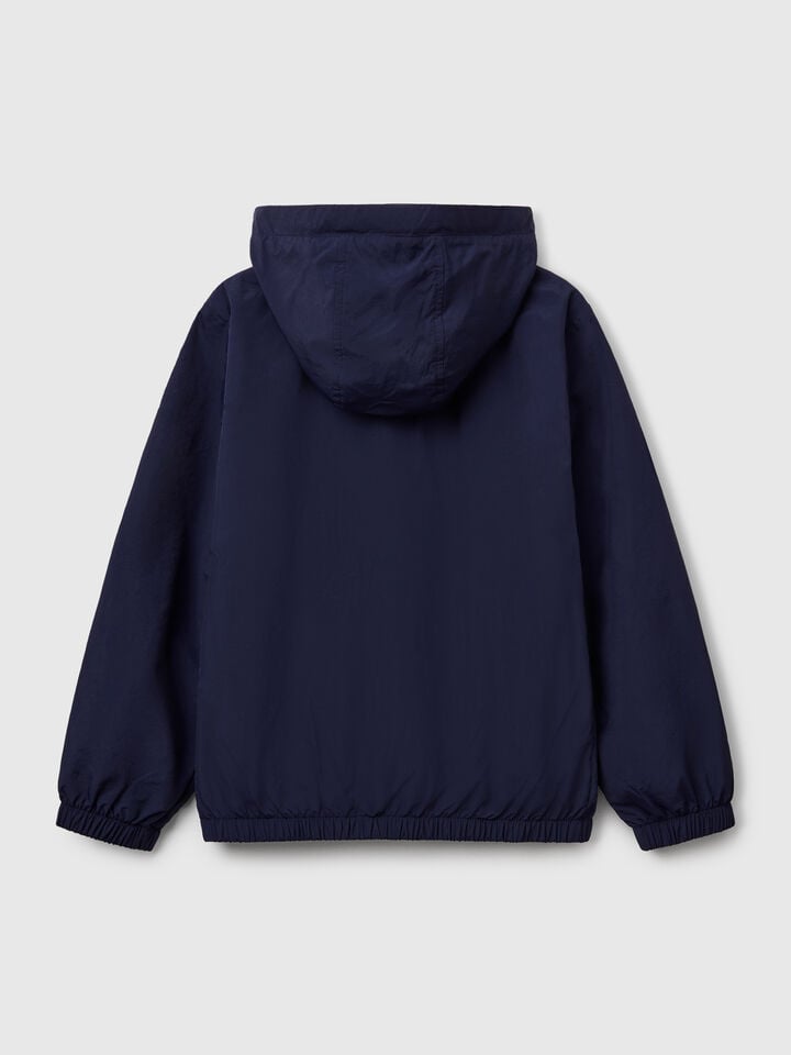 Benetton Nylon Jacket With Hood Dark Blue
