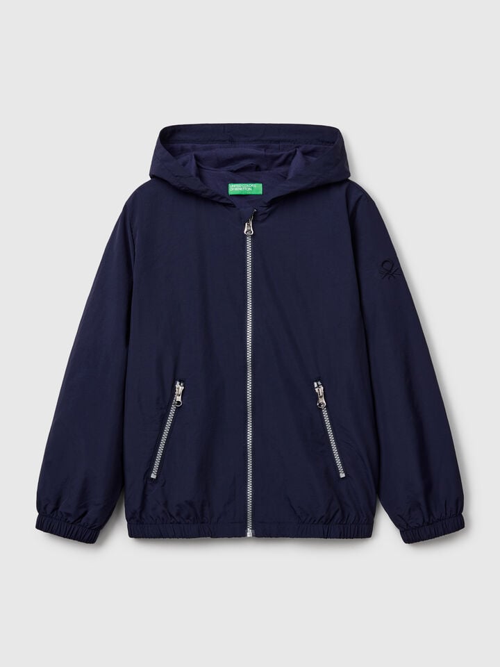 benetton Nylon jacket with hood Dark Blue