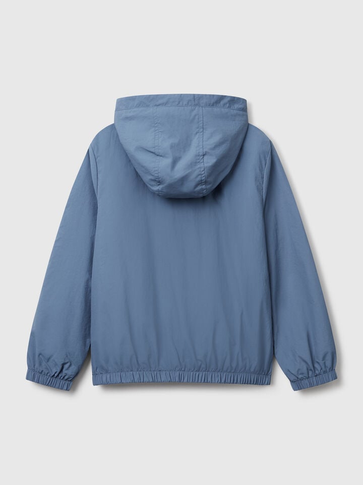 Benetton Nylon Jacket With Hood Light Blue