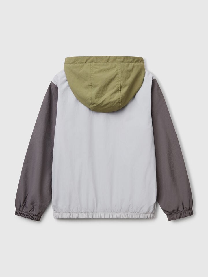 Benetton Nylon Jacket With Hood Light Gray