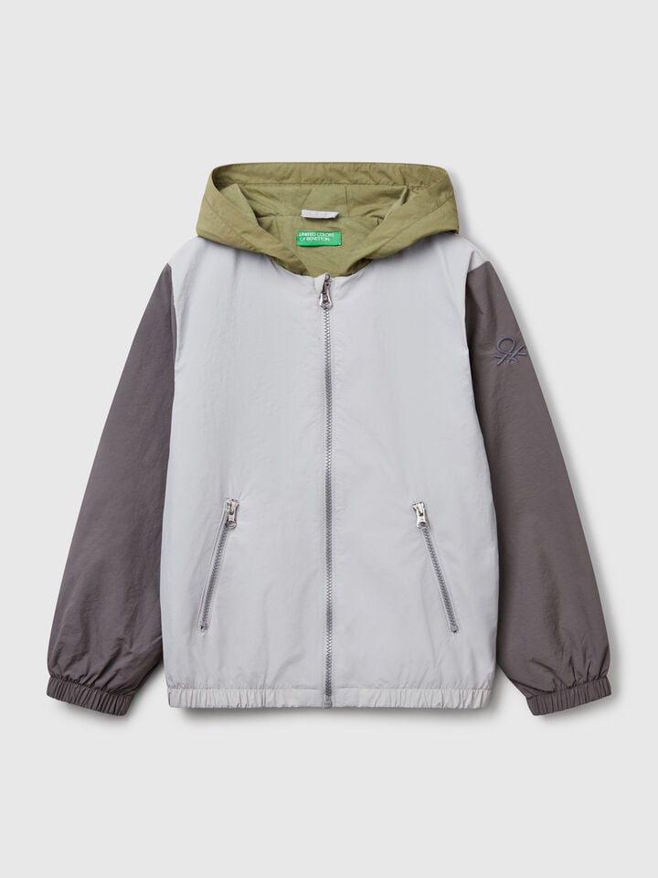 benetton Nylon jacket with hood Light Gray