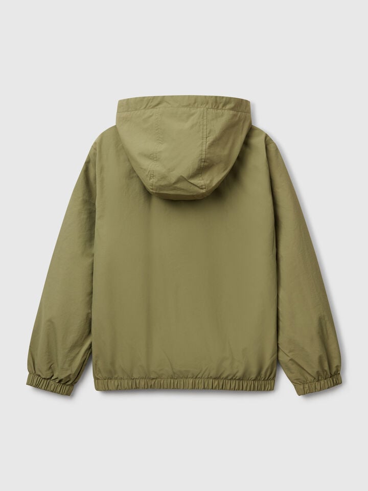 Benetton Nylon Jacket With Hood Olive Green