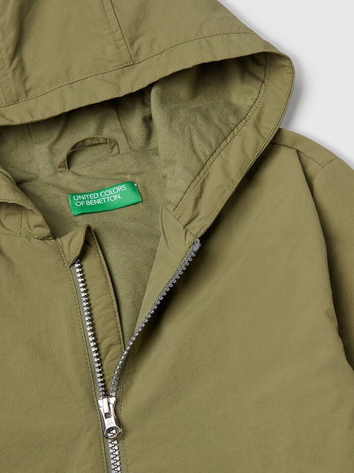 Benetton Nylon Jacket With Hood Olive Green