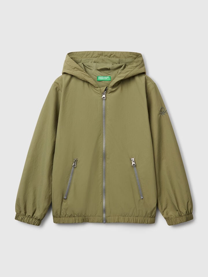 benetton Nylon jacket with hood Olive Green