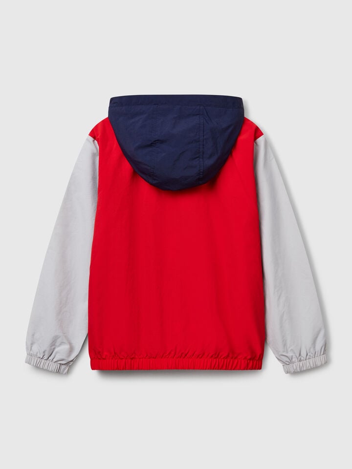 Benetton Nylon Jacket With Hood Red