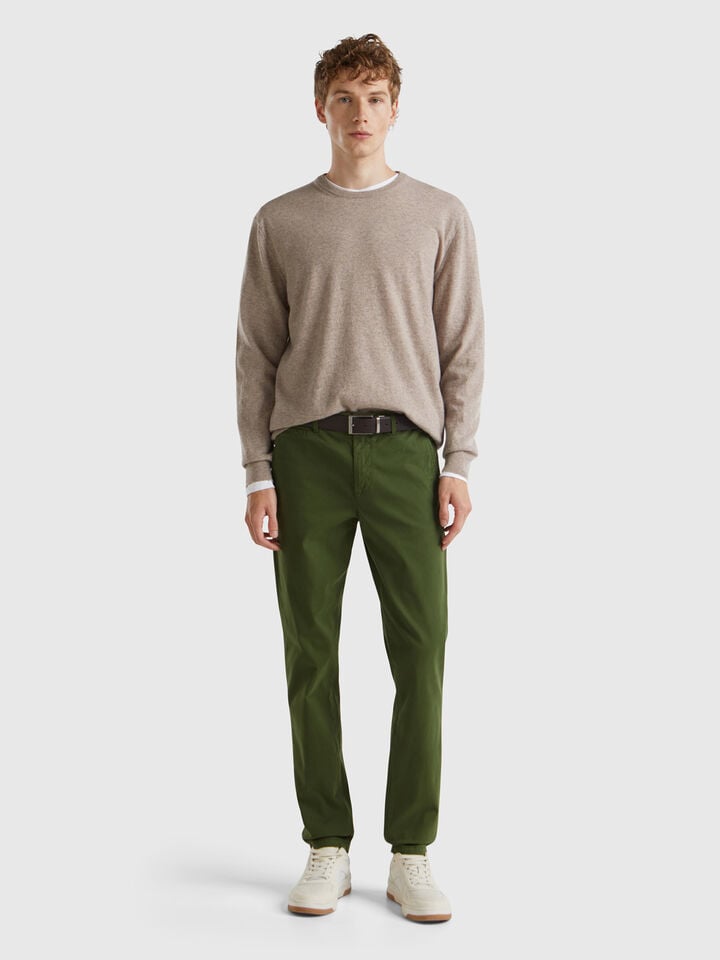 Benetton Olive Green Slim Fit Chinos Olive Green