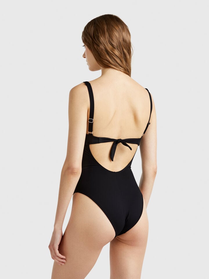 Benetton One-piece Swimsuit With V Detail Black