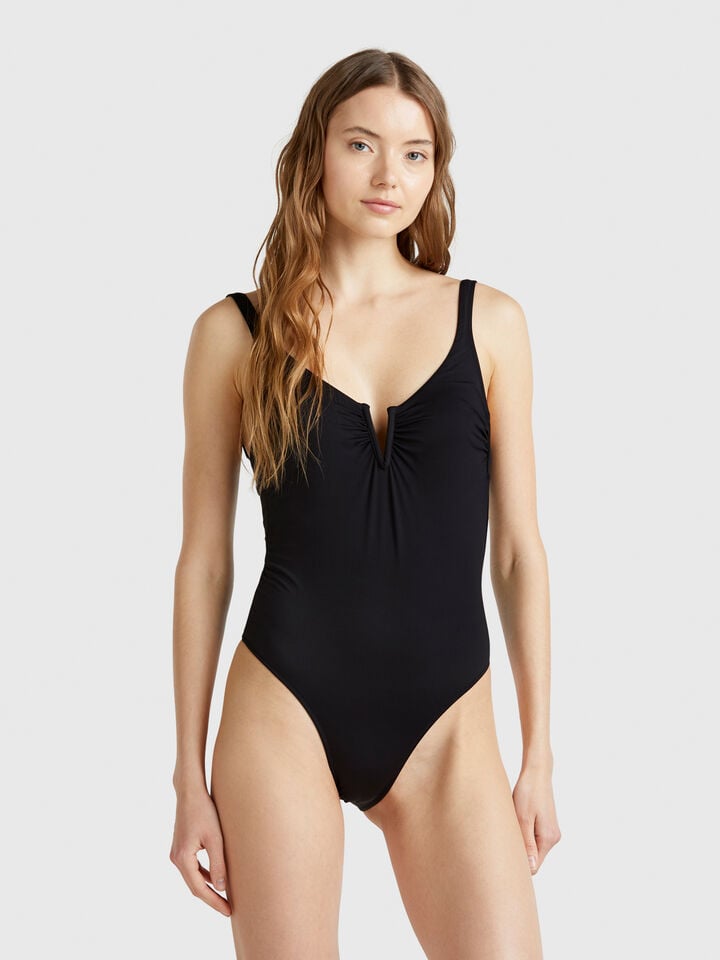 Benetton One-piece Swimsuit With V Detail Black