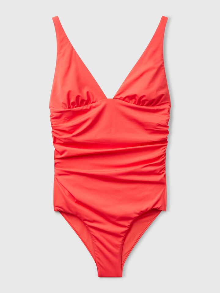 Benetton One-piece V-neck Swimsuit Coral