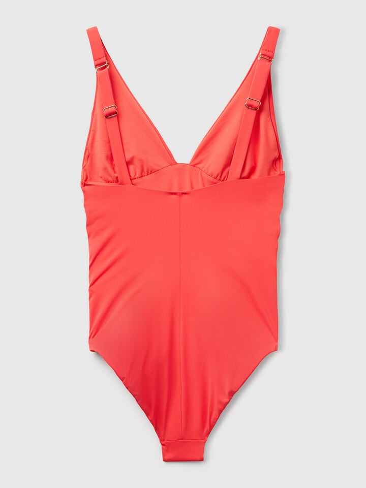 Benetton One-piece V-neck Swimsuit Coral