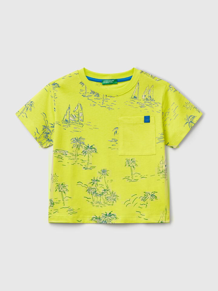 benetton Oversize t-shirt with beach print Lime