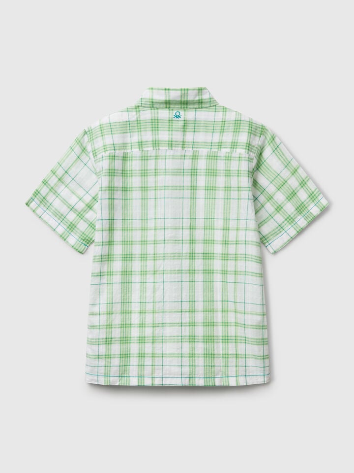 Benetton Oversized Check Shirt Green