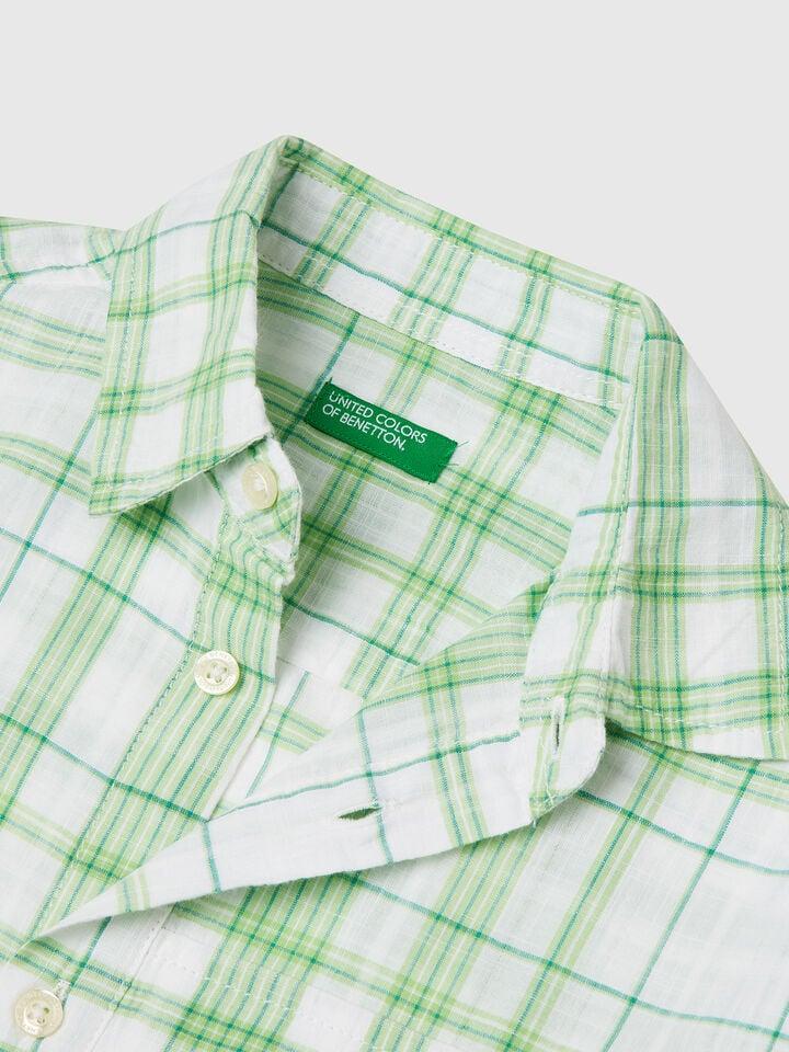 Benetton Oversized Check Shirt Green