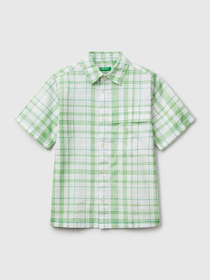 benetton Oversized check shirt Green