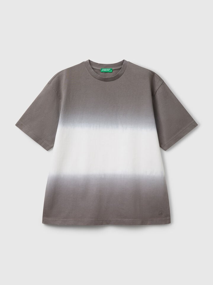 Benetton Oversized Fit Dip-dye T-shirt Light Gray