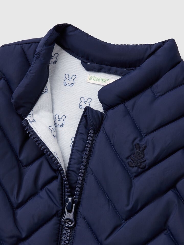 Benetton Padded Vest In Technical Fabric Blue