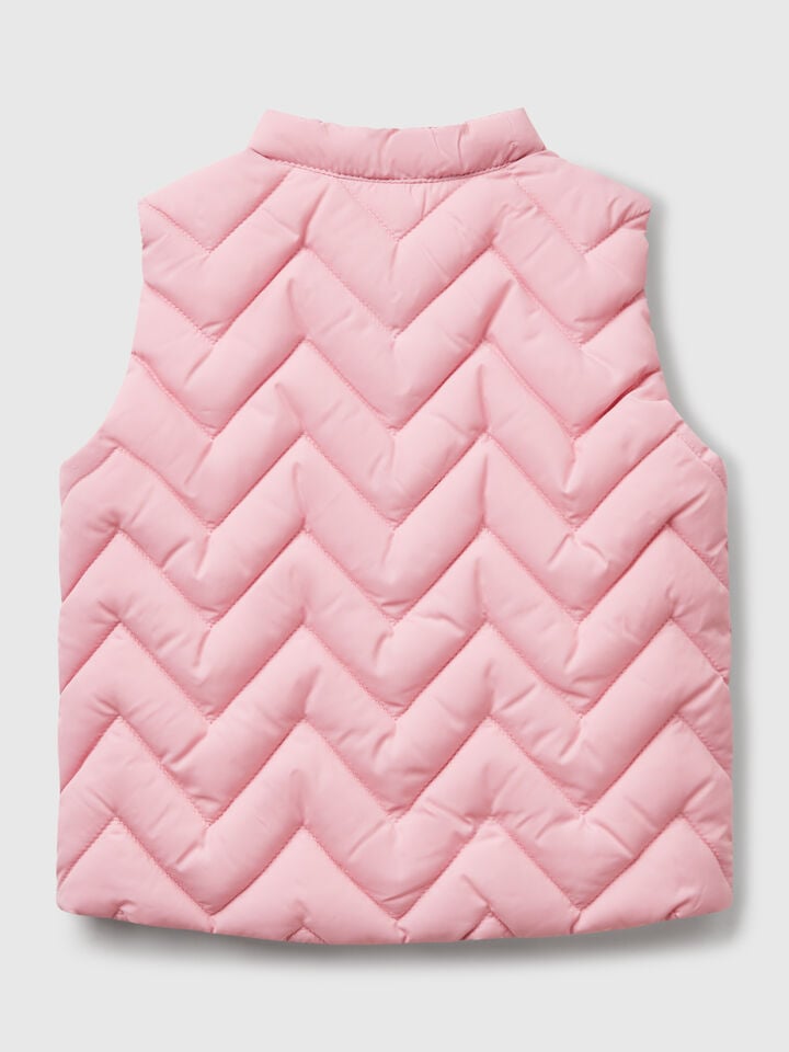 Benetton Padded Vest In Technical Fabric Pink