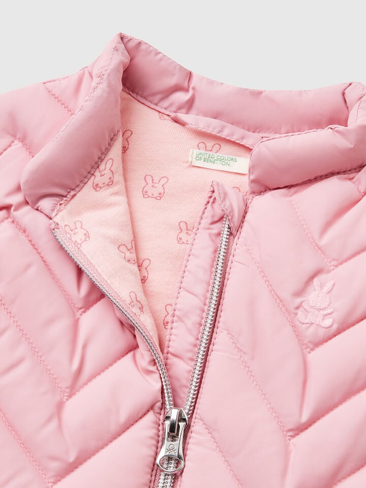 Benetton Padded Vest In Technical Fabric Pink