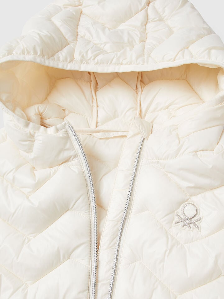 Benetton Padded Vest With Hood Creamy White