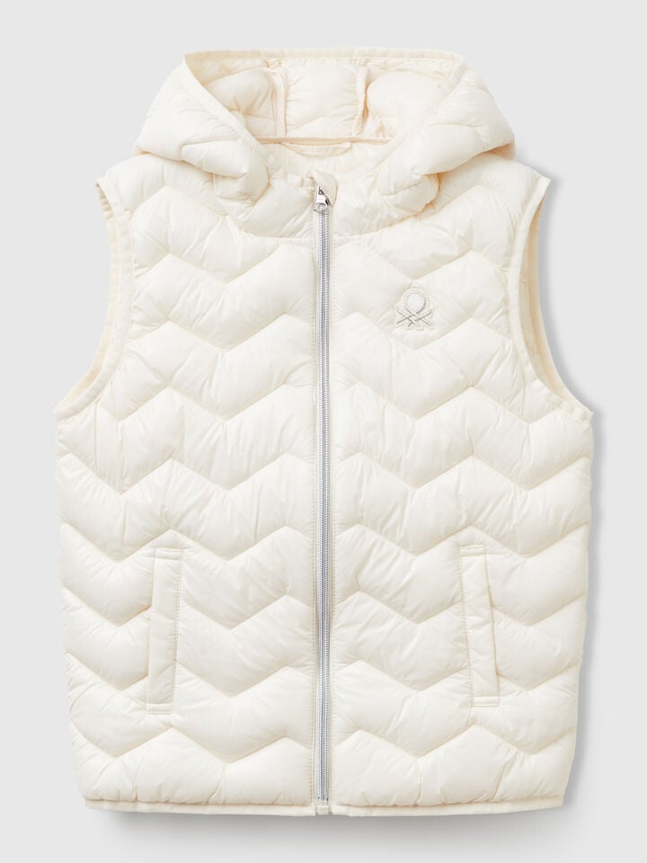 Benetton Padded Vest With Hood Creamy White