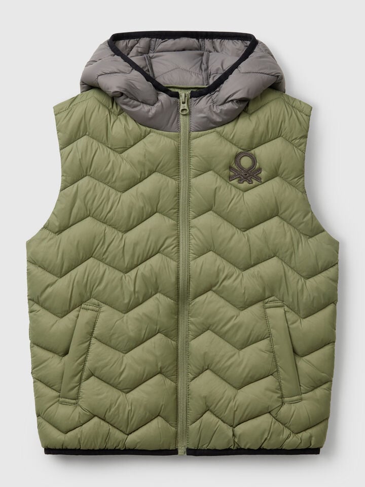 benetton Padded vest with hood Military Green