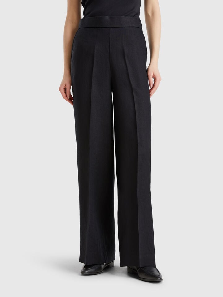 benetton Palazzo trousers in 100% linen Black
