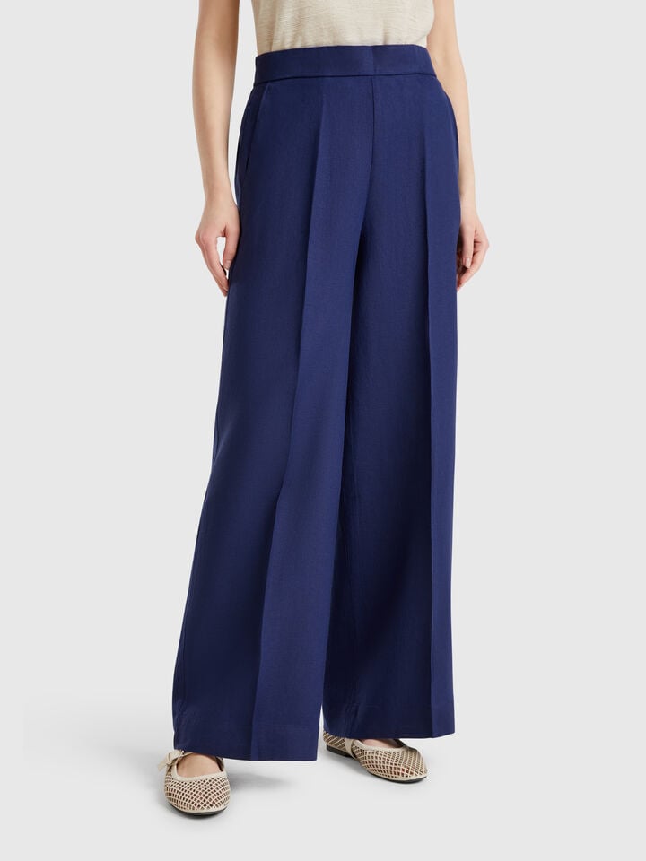 benetton Palazzo trousers in 100% linen Dark Blue