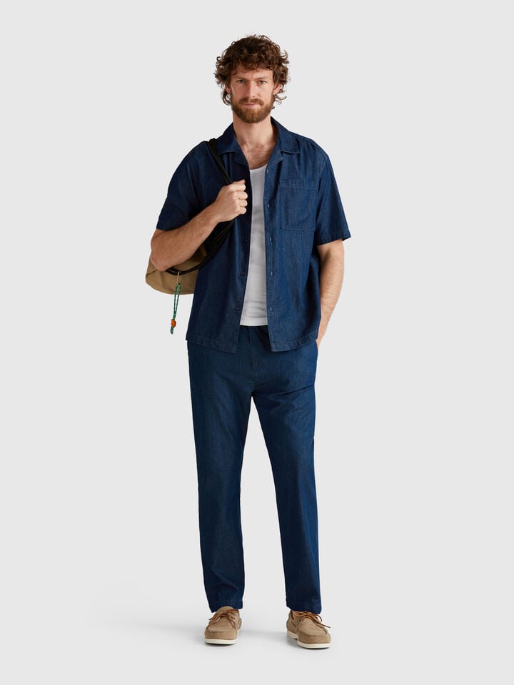 Benetton Pants In Chambray Blue