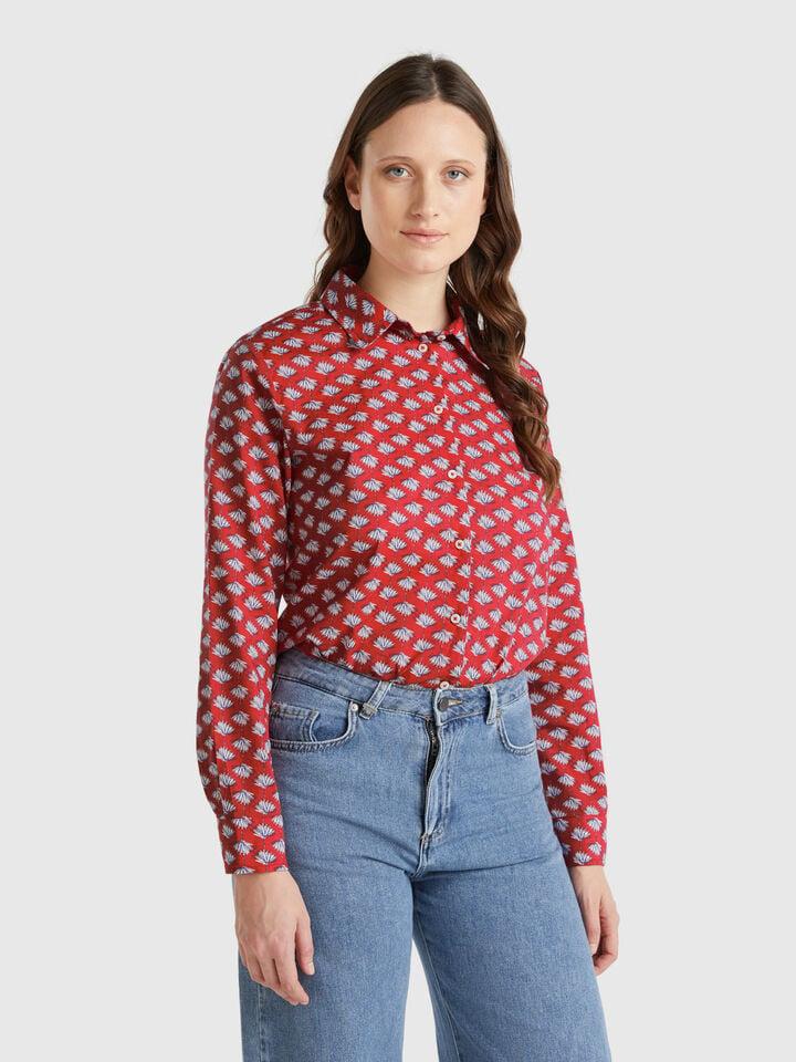 Benetton Patterned Burgundy Shirt Burgundy