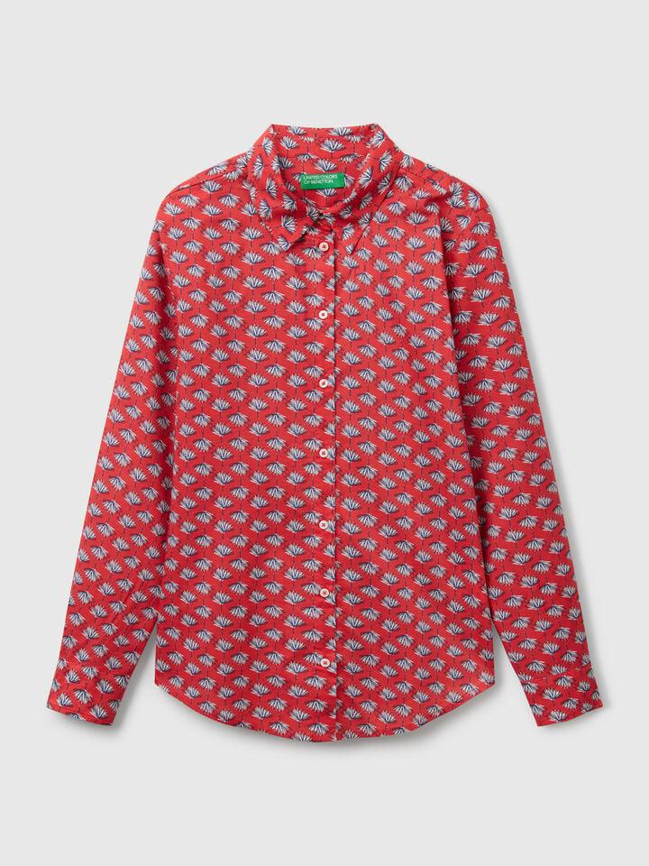 Benetton Patterned Burgundy Shirt Burgundy