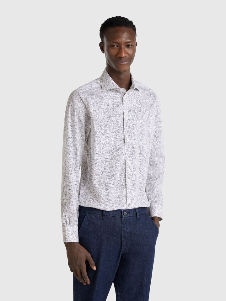 Benetton Patterned Slim Fit Shirt White