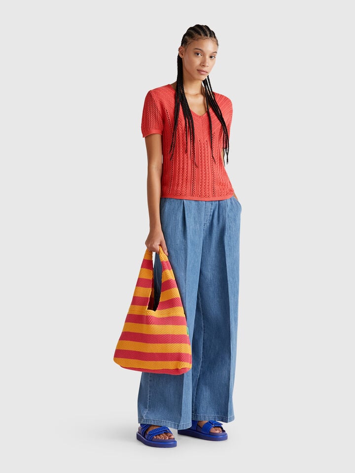 Benetton Perforated Sweater Brick Red