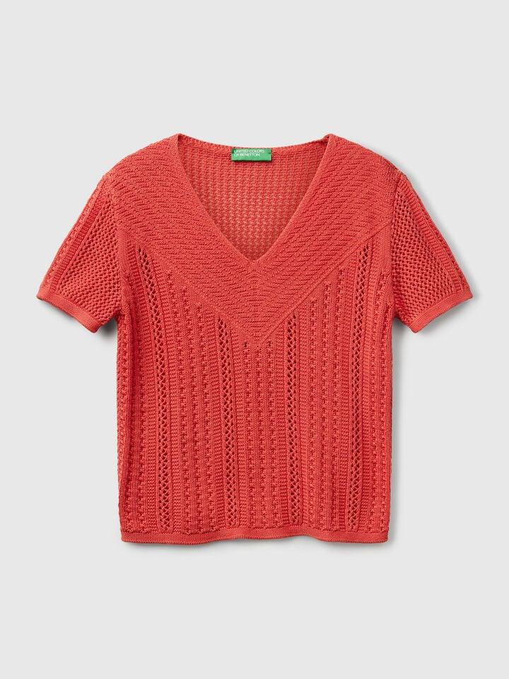 Benetton Perforated Sweater Brick Red
