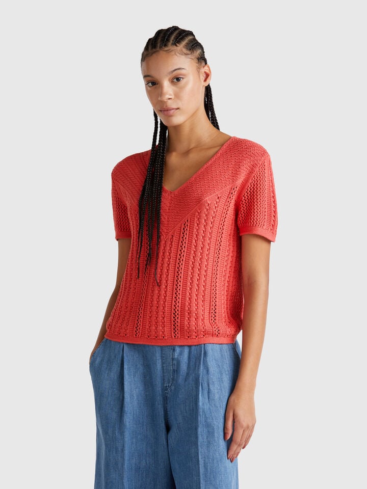 benetton Perforated sweater Brick Red