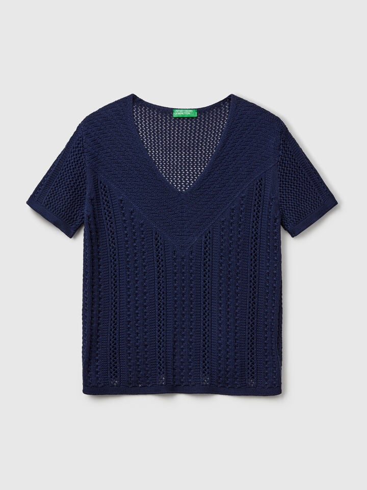 Benetton Perforated Sweater Dark Blue