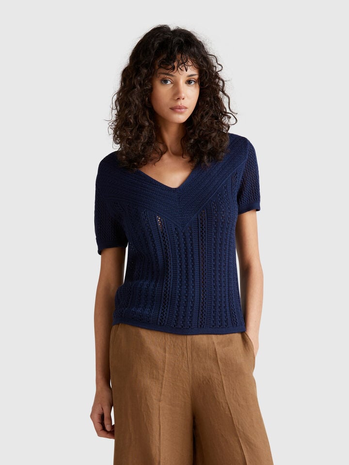 benetton Perforated sweater Dark Blue