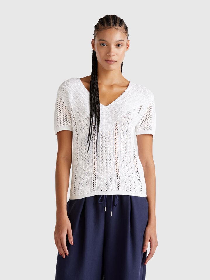 benetton Perforated sweater White