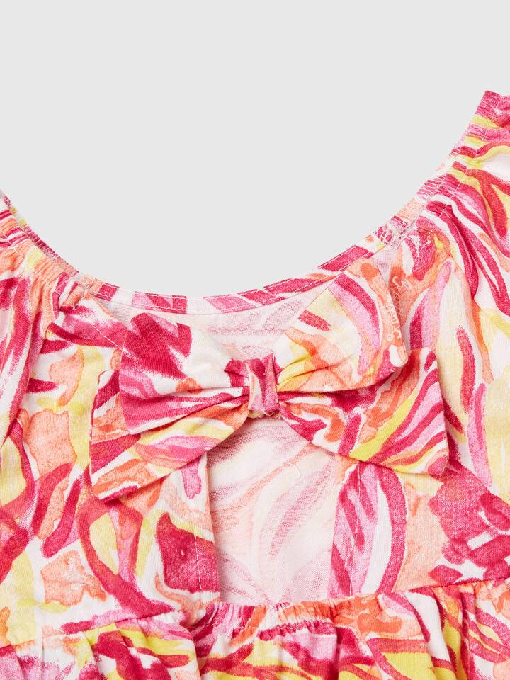 Benetton Pink Dress With Tropical Print Pink