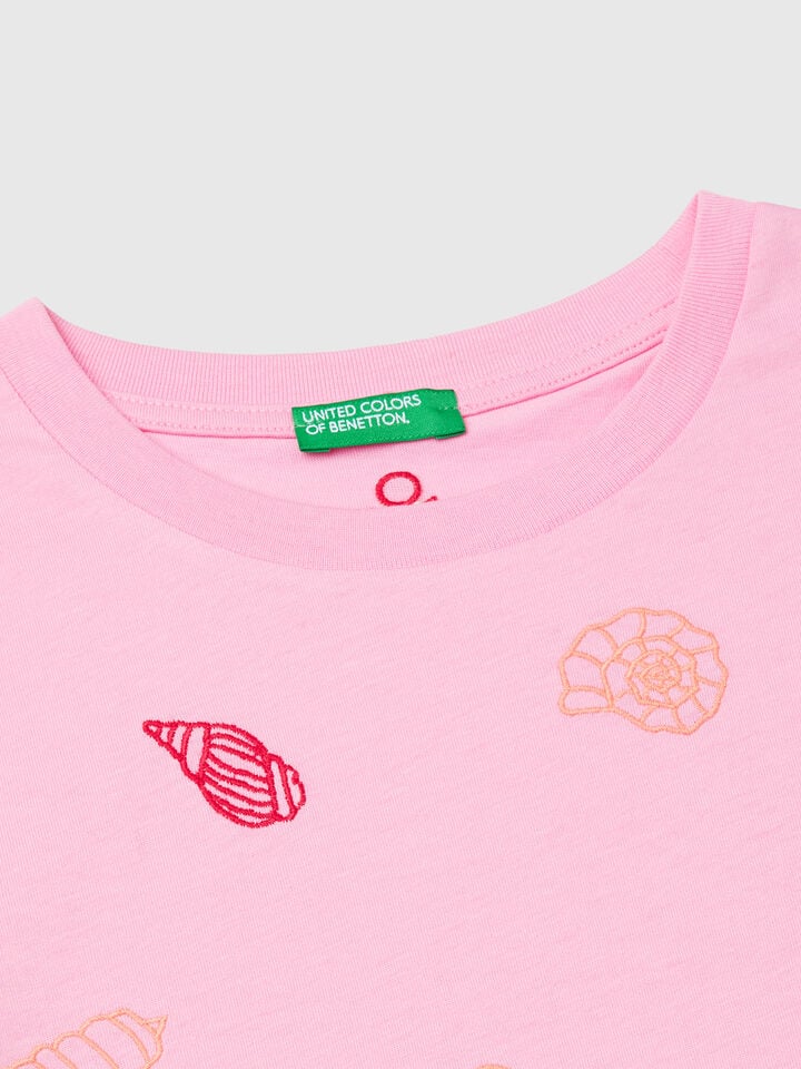 Benetton Pink T-shirt With Shell Embroidery Pink