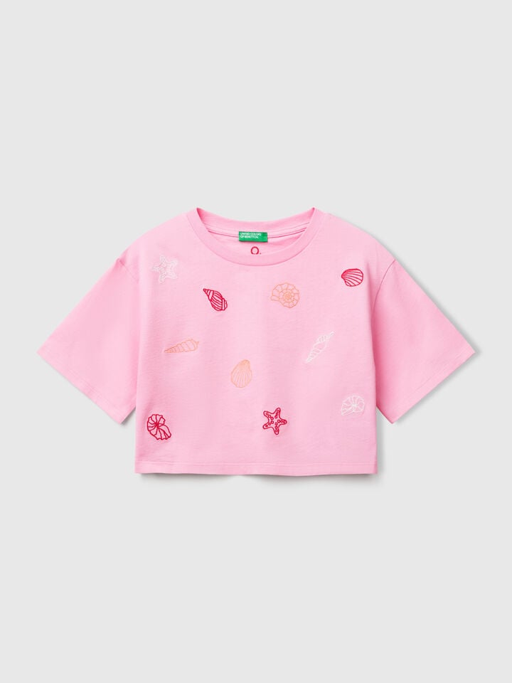 benetton Pink t-shirt with shell embroidery Pink