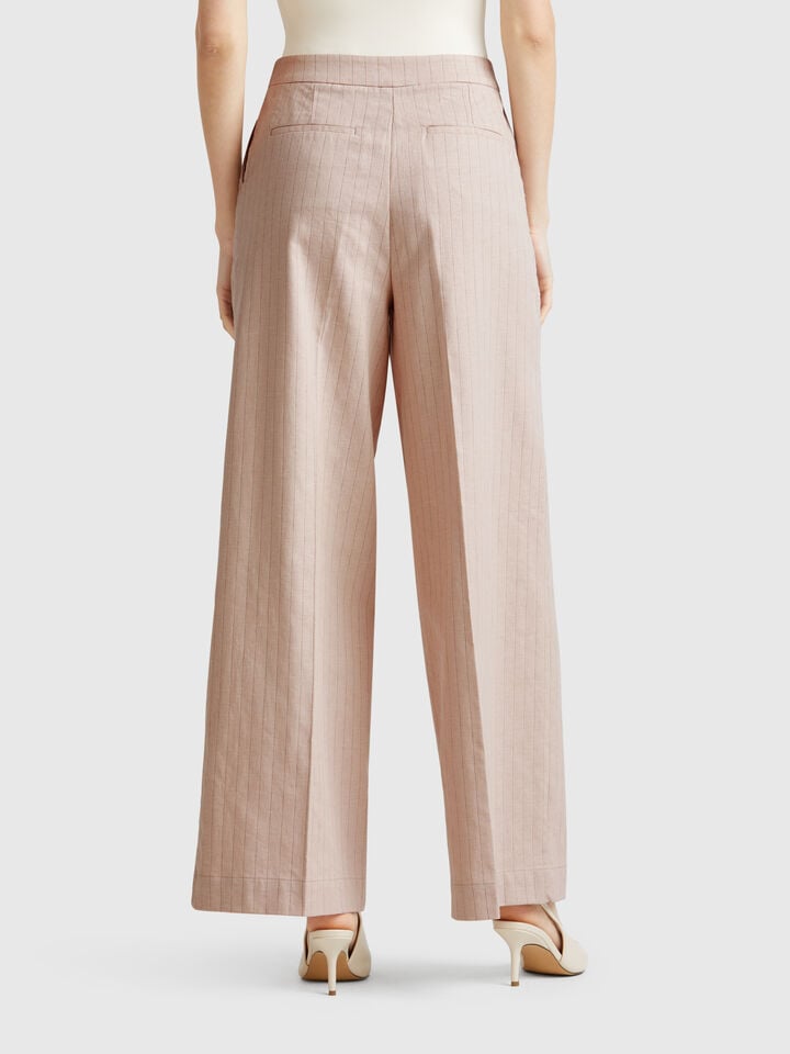 Benetton Pinstripe Palazzo Trousers Beige