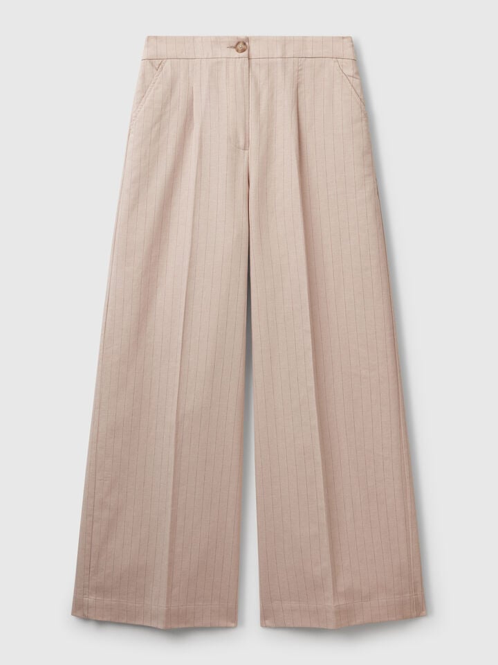 Benetton Pinstripe Palazzo Trousers Beige