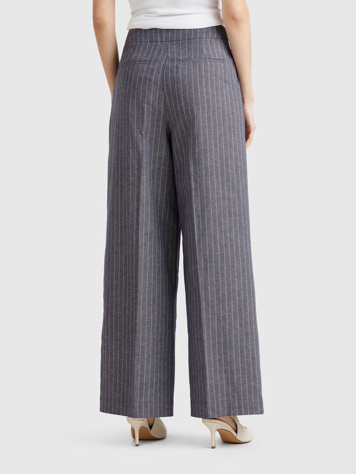 Benetton Pinstripe Palazzo Trousers Dark Blue