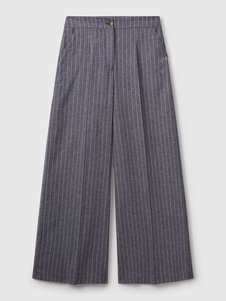 Benetton Pinstripe Palazzo Trousers Dark Blue