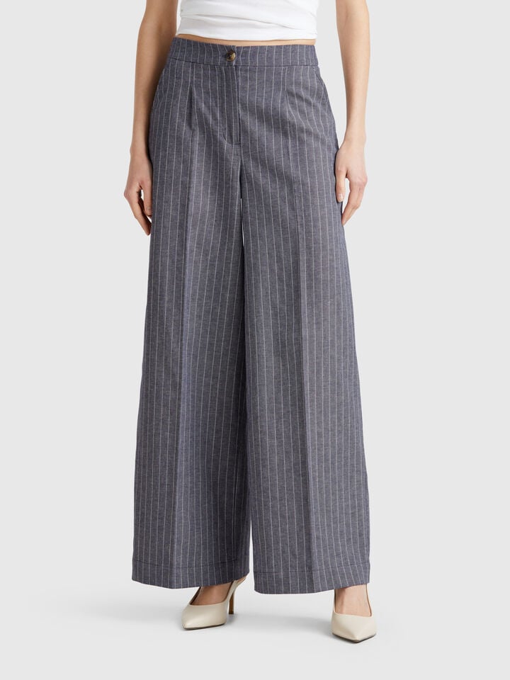 benetton Pinstripe palazzo trousers Dark Blue