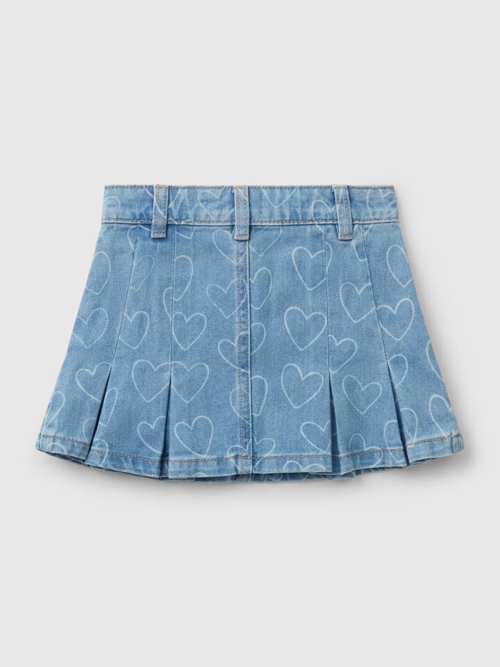 Benetton Pleated Denim Skirt Blue