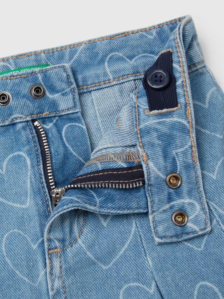 Benetton Pleated Denim Skirt Blue