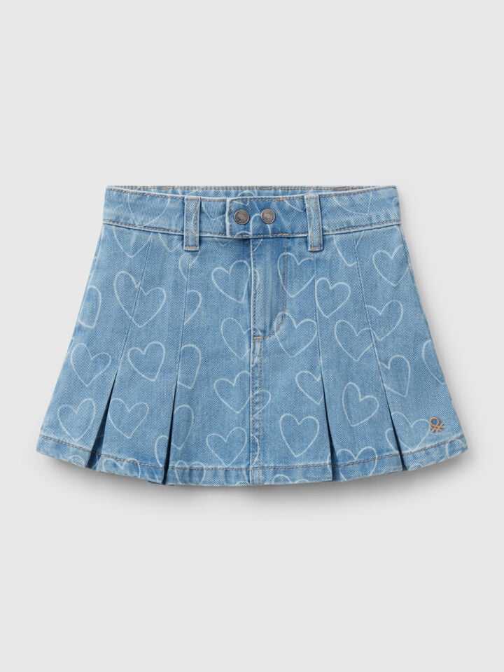 benetton Pleated denim skirt Blue